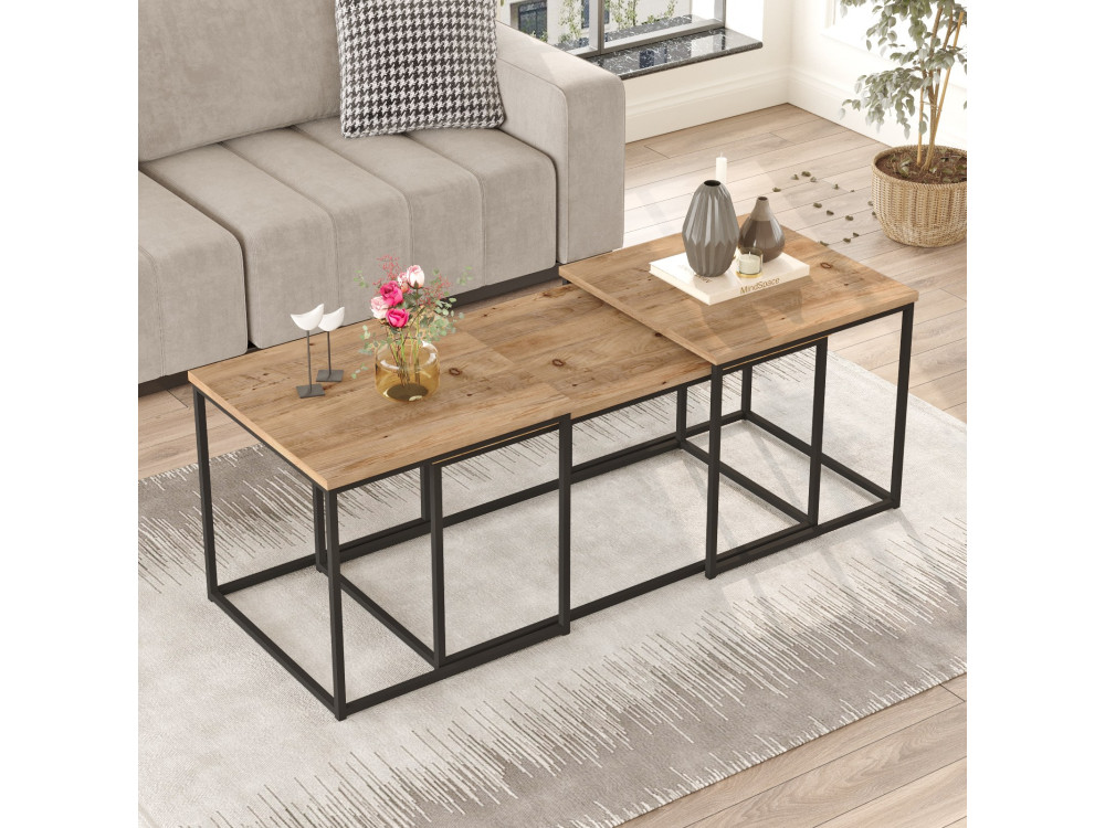Set di 3 tavolini in legno "VG9" - 90 x 45 x 44 cm - Pino Atlantico