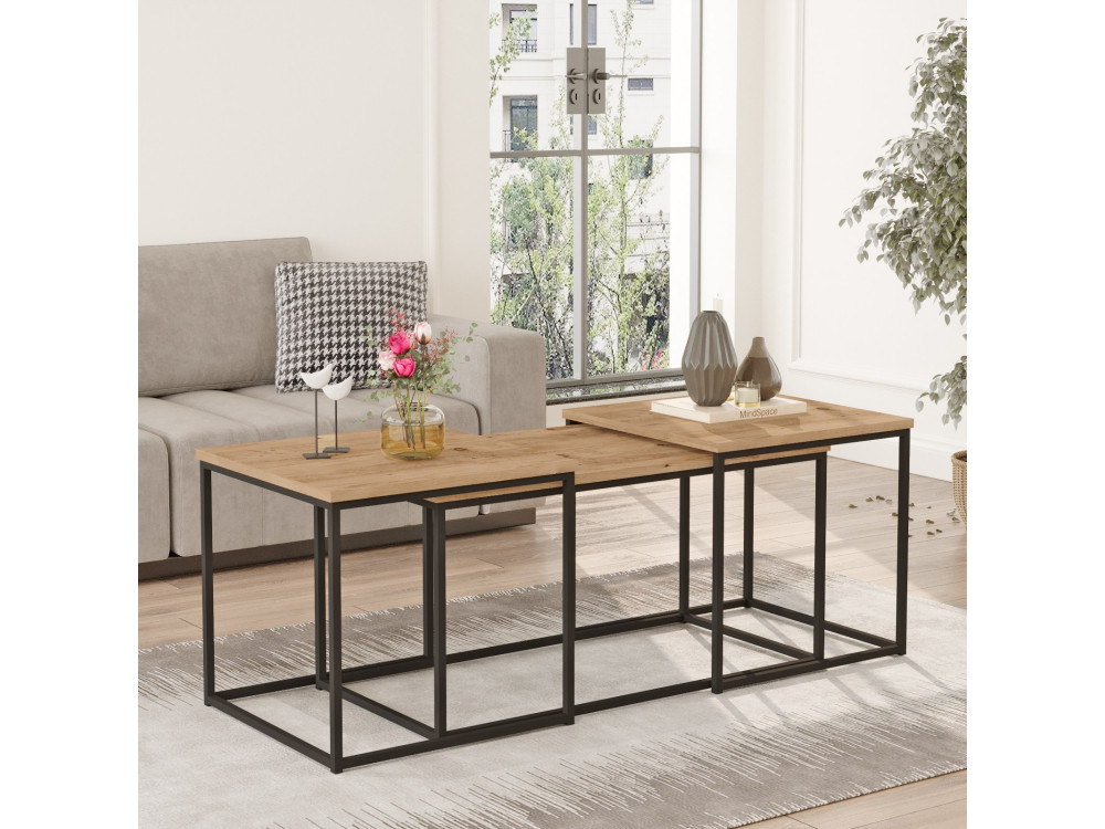 Set di 3 tavolini in legno "VG9" - 90 x 45 x 44 cm - Pino Atlantico