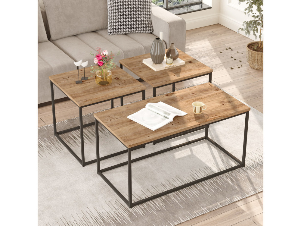 Set di 3 tavolini in legno "VG9" - 90 x 45 x 44 cm - Pino Atlantico