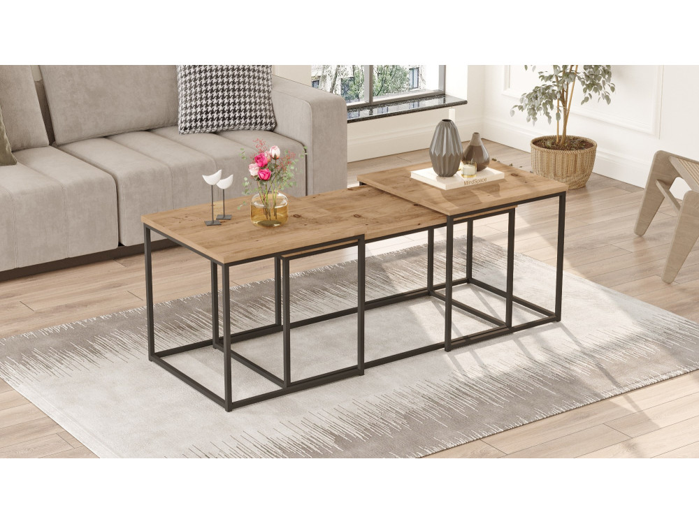 Set di 3 tavolini in legno "VG9" - 90 x 45 x 44 cm - Pino Atlantico