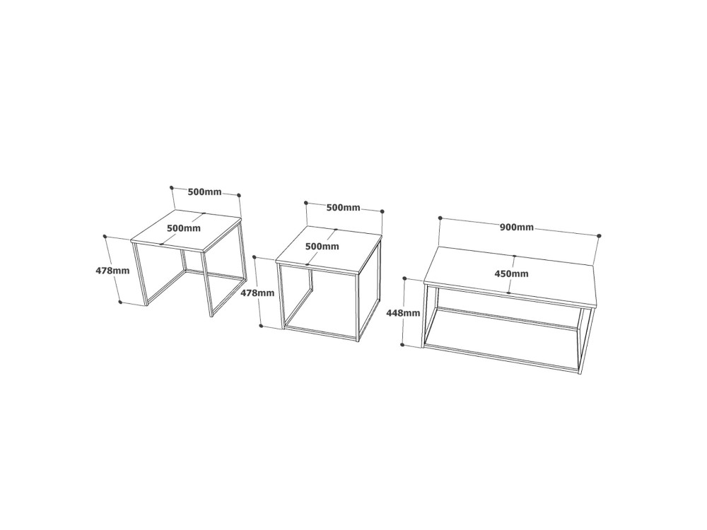 Set di 3 tavolini in legno "VG9" - 90 x 45 x 44 cm - Pino Atlantico