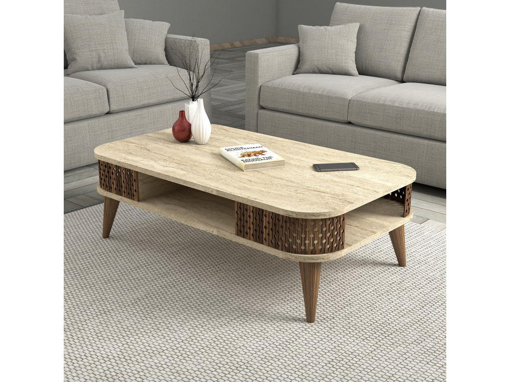 Tavolino in legno "Eylul" - 105 x 60 x 35 cm - Travertino