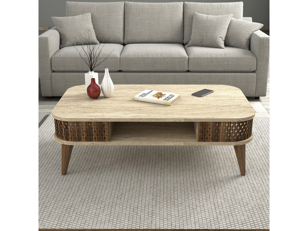 Tavolino in legno "Eylul" - 105 x 60 x 35 cm - Travertino