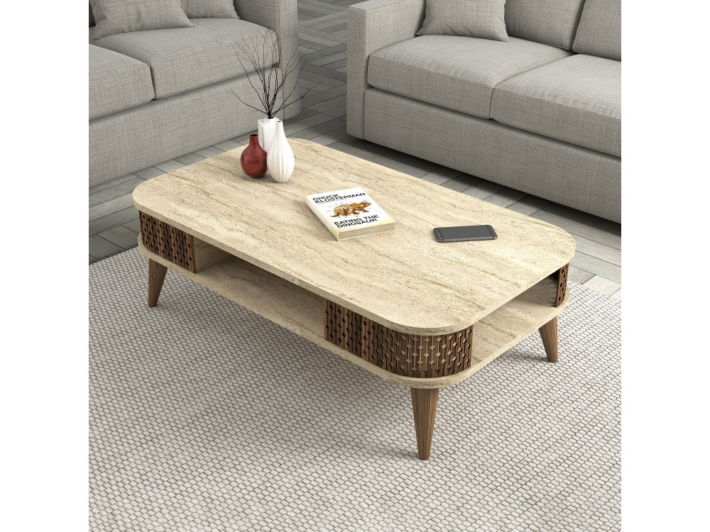 Tavolino in legno "Eylul" - 105 x 60 x 35 cm - Travertino