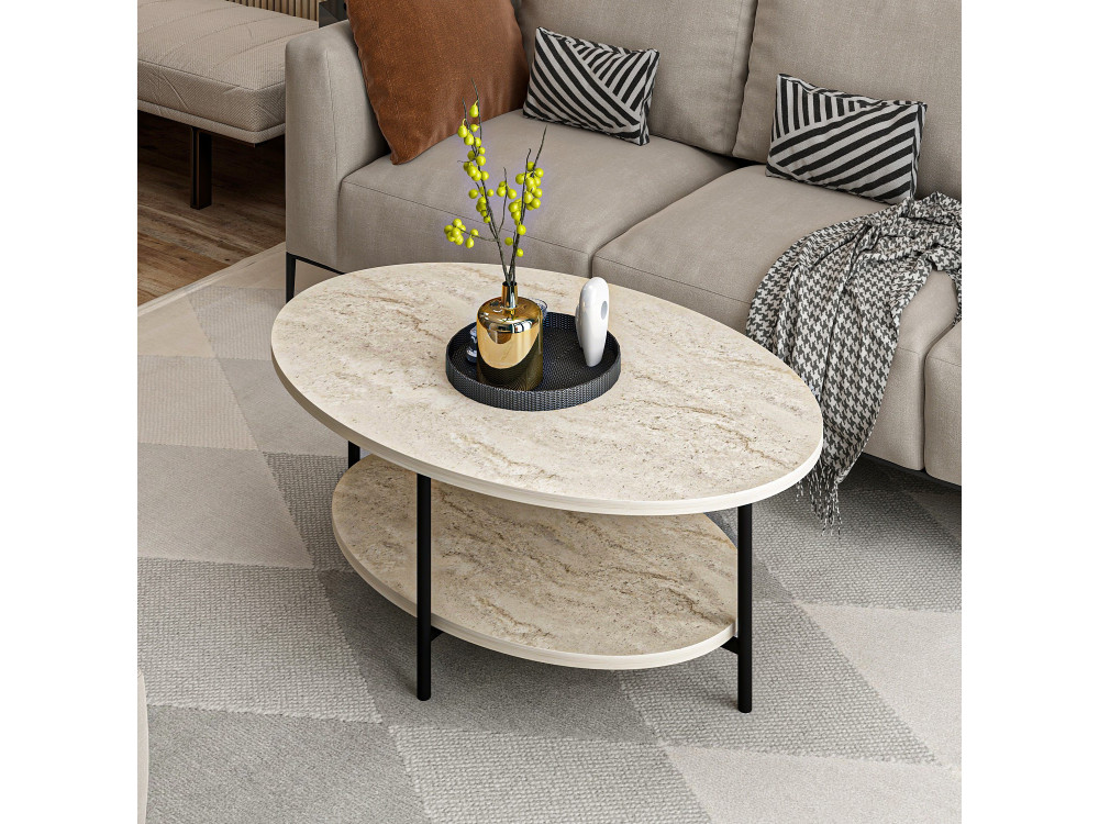 Tavolino in legno "Elis" - 90 x 60 x 36 cm - Travertino