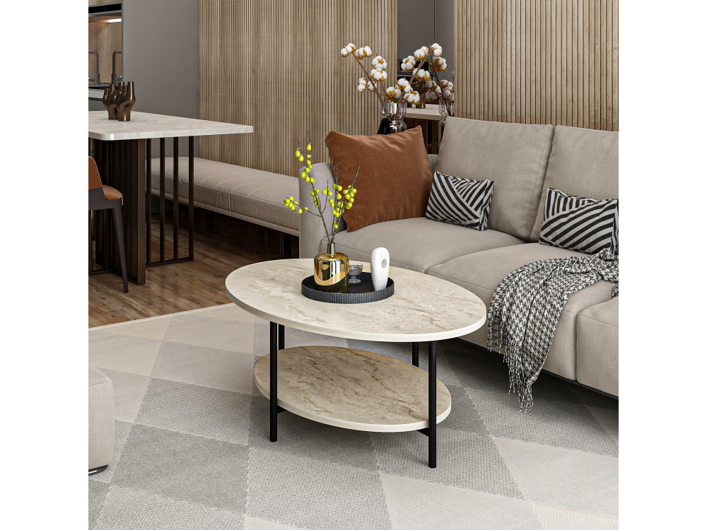 Tavolino in legno "Elis" - 90 x 60 x 36 cm - Travertino