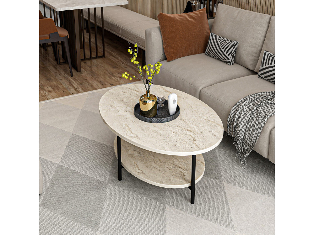 Tavolino in legno "Elis" - 90 x 60 x 36 cm - Travertino