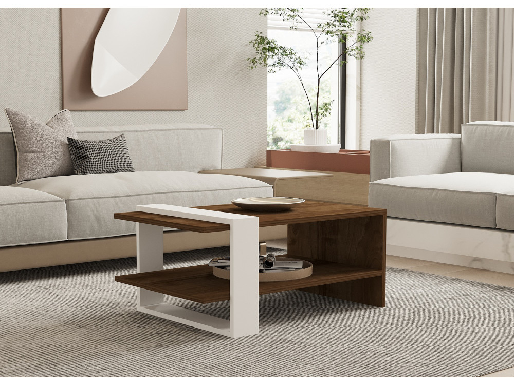 Tavolino in legno "Gaye" - 80 x 50 x 35 cm - Noce, Bianco