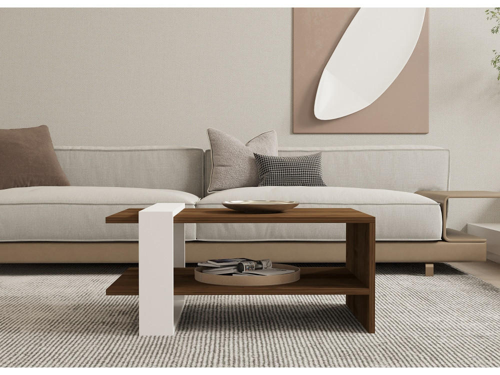 Tavolino in legno "Gaye" - 80 x 50 x 35 cm - Noce, Bianco