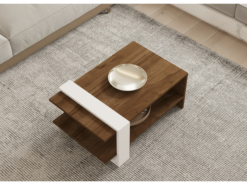 Tavolino in legno "Gaye" - 80 x 50 x 35 cm - Noce, Bianco