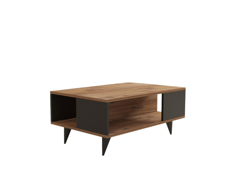 Tavolino in legno "Yuka" - 90 x 60 x 39 cm - Noce, Nero