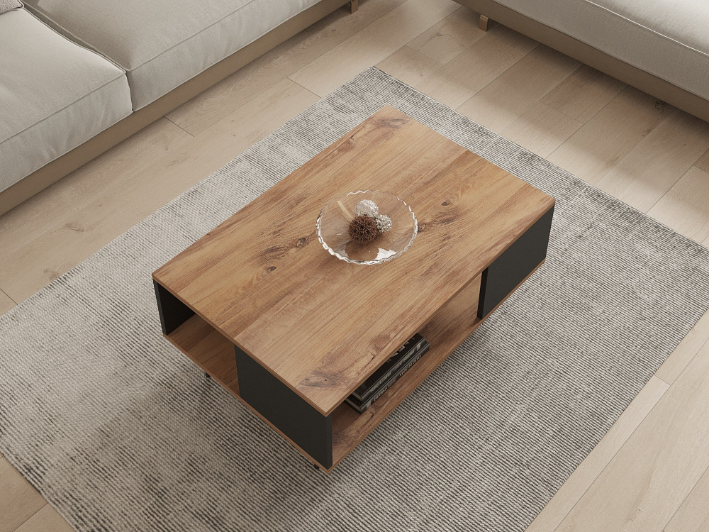 Tavolino in legno "Yuka" - 90 x 60 x 39 cm - Noce, Nero