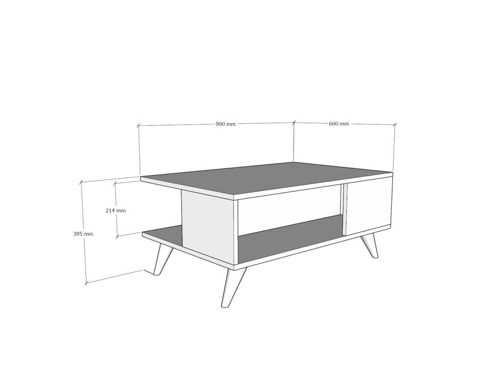 Tavolino in legno "Yuka" - 90 x 60 x 39 cm - Noce, Nero