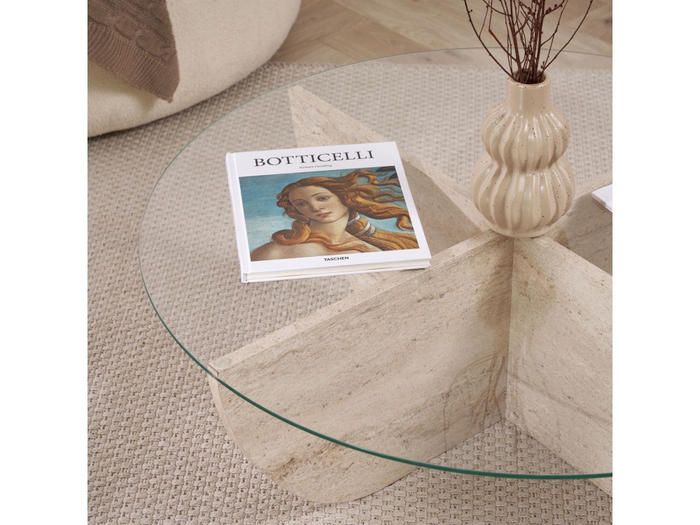 Tavolino in vetro "Liya" 90 x 90 x 30 cm - Travertino