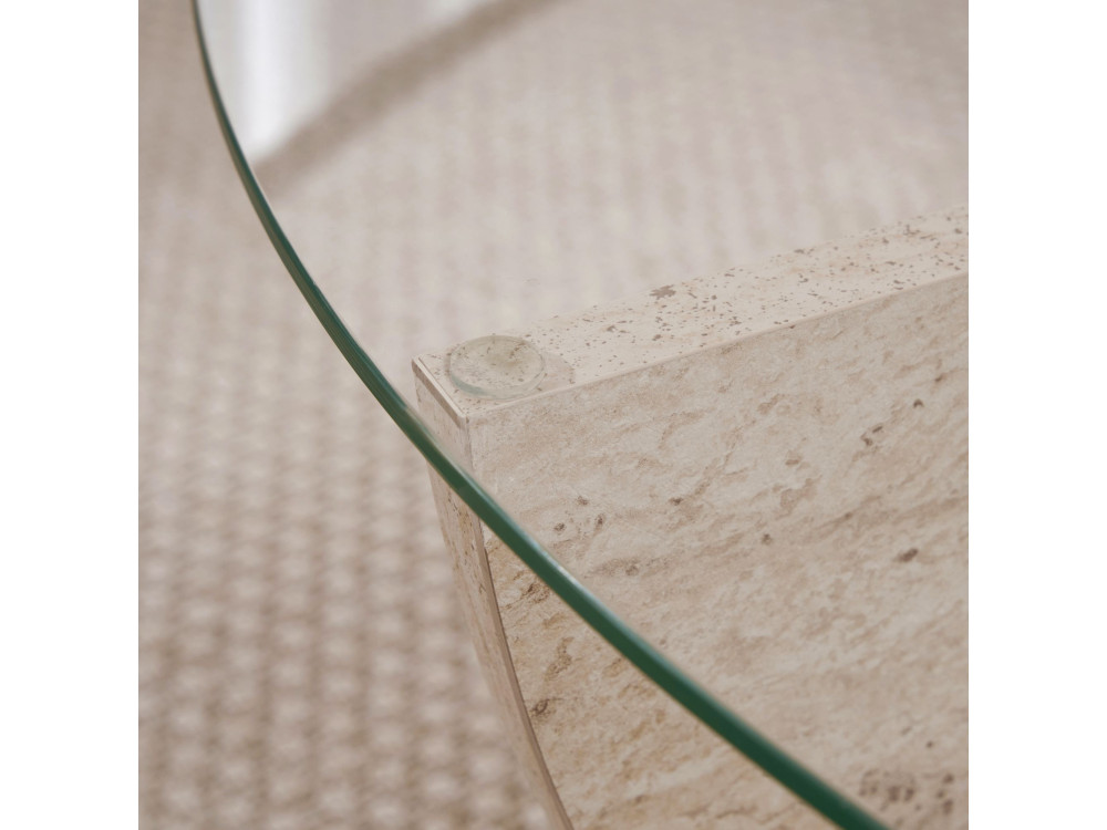 Tavolino in vetro "Liya" 90 x 90 x 30 cm - Travertino