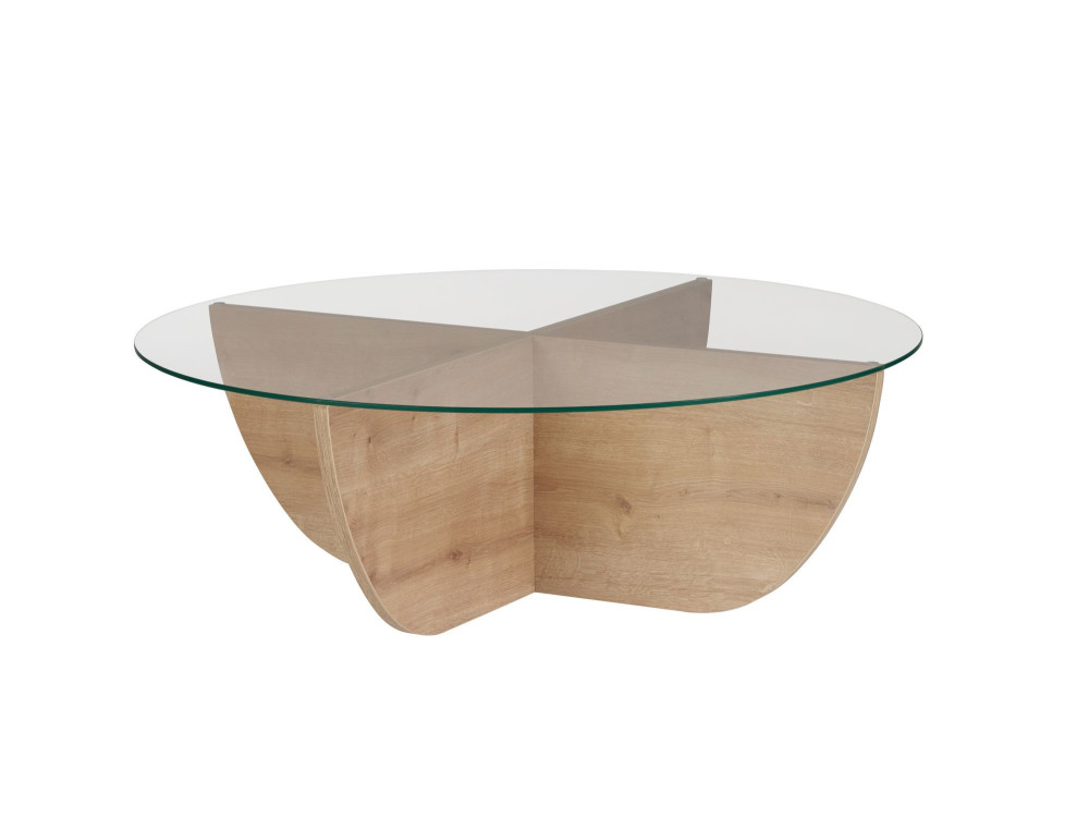Tavolino in vetro "Liya" 90 x 90 x 30 cm - Rovere zaffiro
