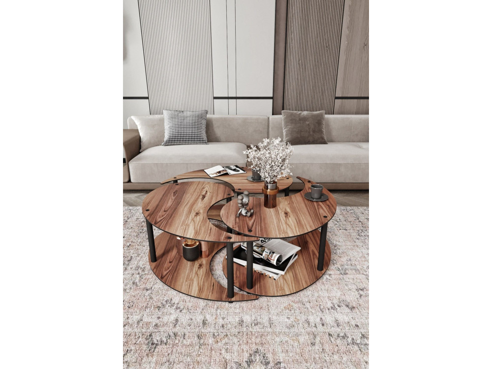 Set di tavolini in legno "Yin" 70 x 70 x 38 cm - Noce
