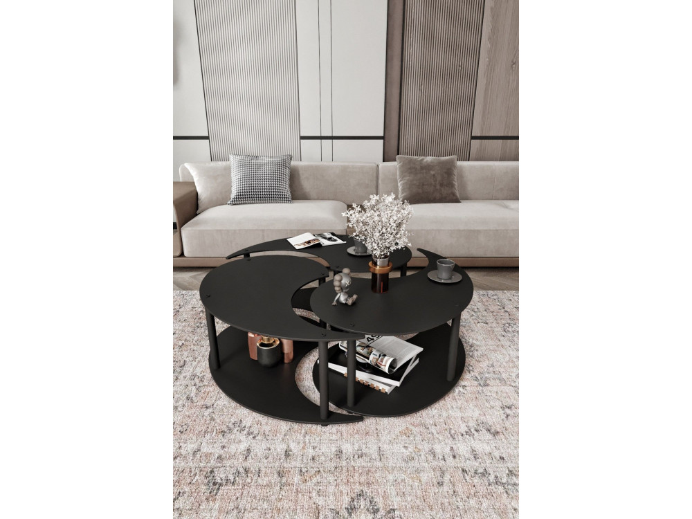 Set di tavolini in legno "Yin" 70 x 70 x 38 cm - Nero