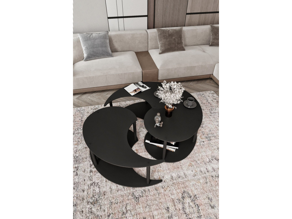 Set di tavolini in legno "Yin" 70 x 70 x 38 cm - Nero