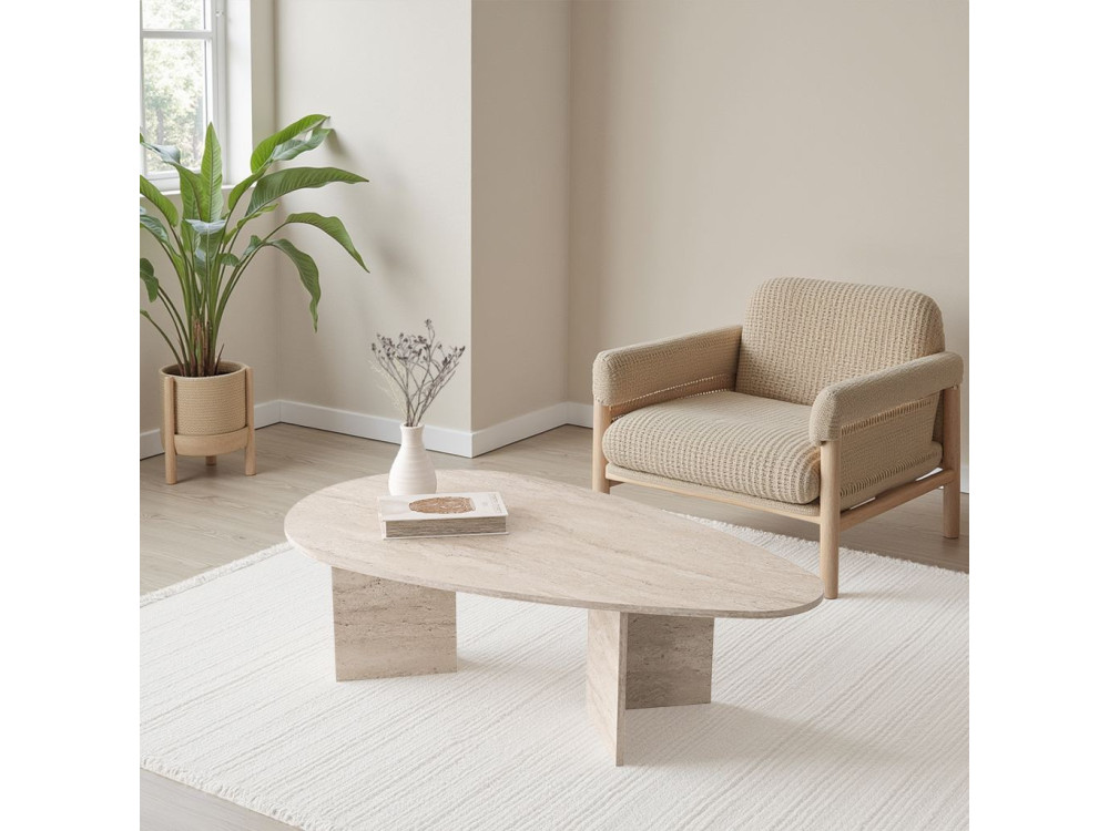 Tavolino in legno "Flap" 139,5 x 79,5 x 42 cm - Travertino