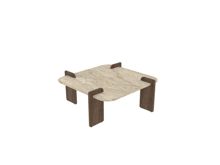 Tavolino in legno "Afrolli" - 90 x 90 x 35 cm - Travertino