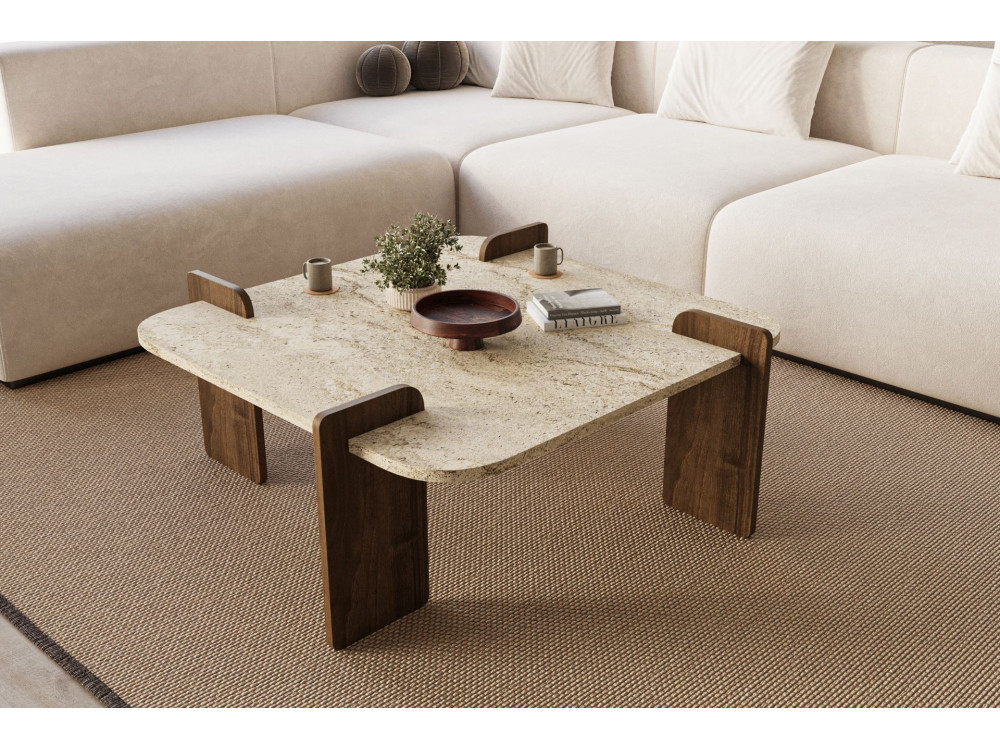 Tavolino in legno "Afrolli" - 90 x 90 x 35 cm - Travertino