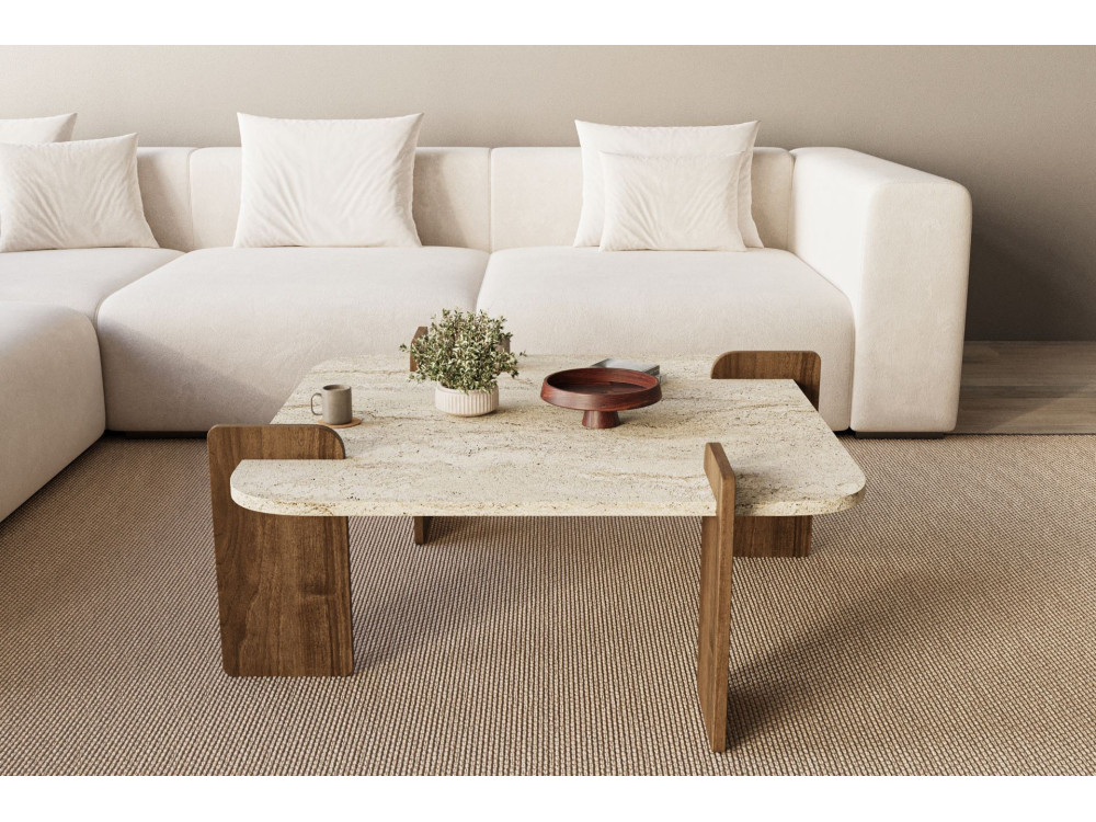 Tavolino in legno "Afrolli" - 90 x 90 x 35 cm - Travertino