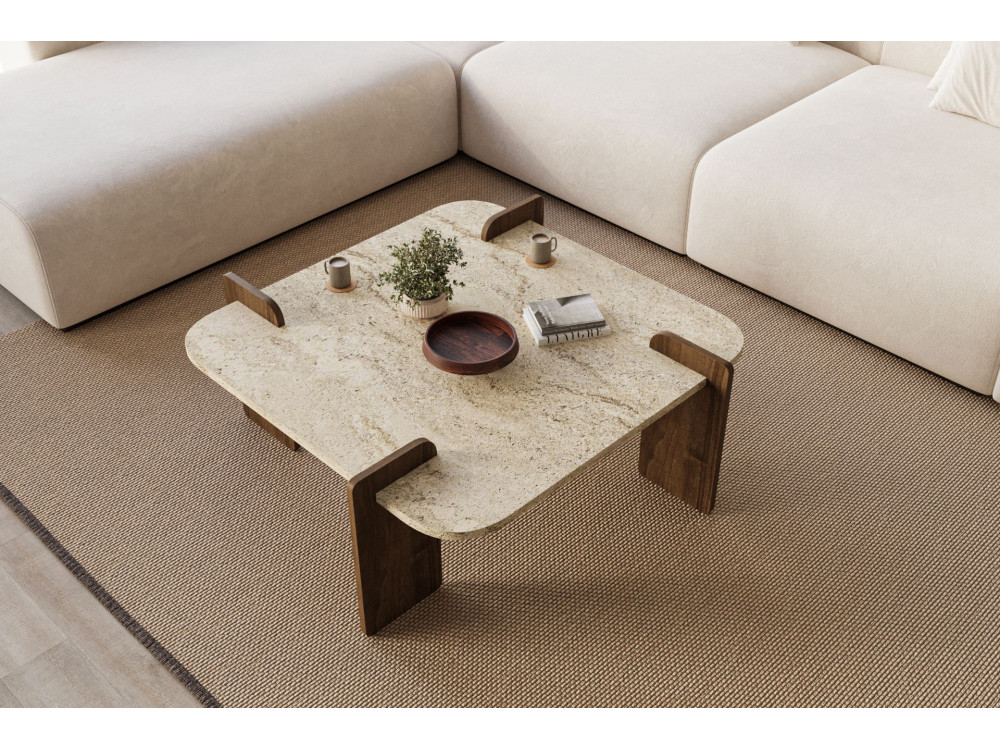 Tavolino in legno "Afrolli" - 90 x 90 x 35 cm - Travertino