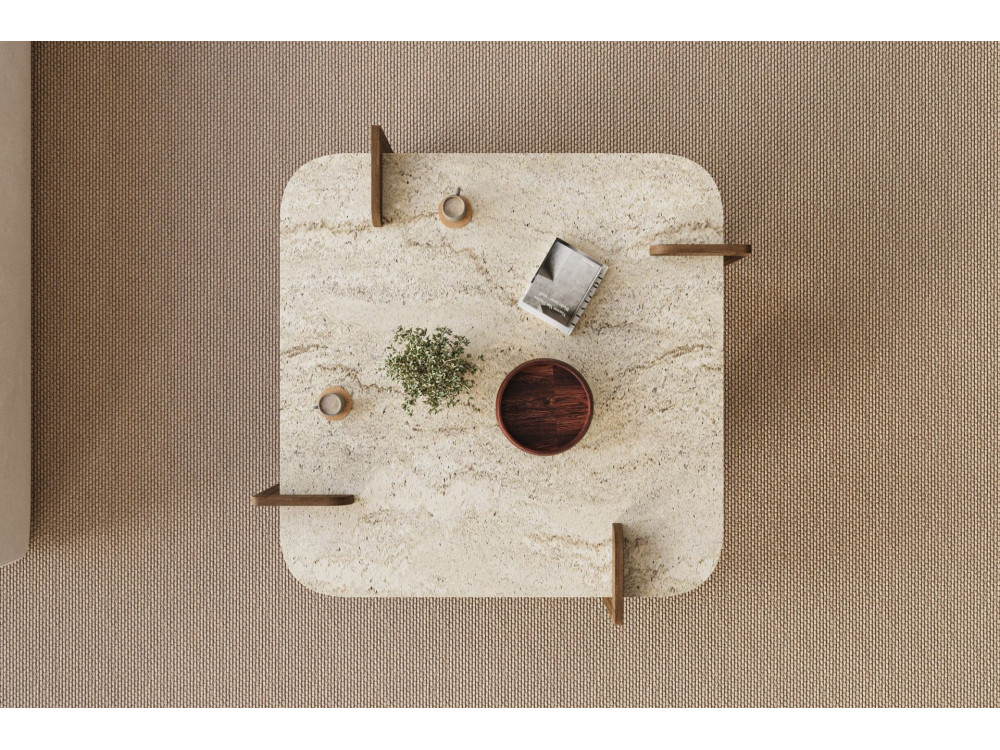 Tavolino in legno "Afrolli" - 90 x 90 x 35 cm - Travertino