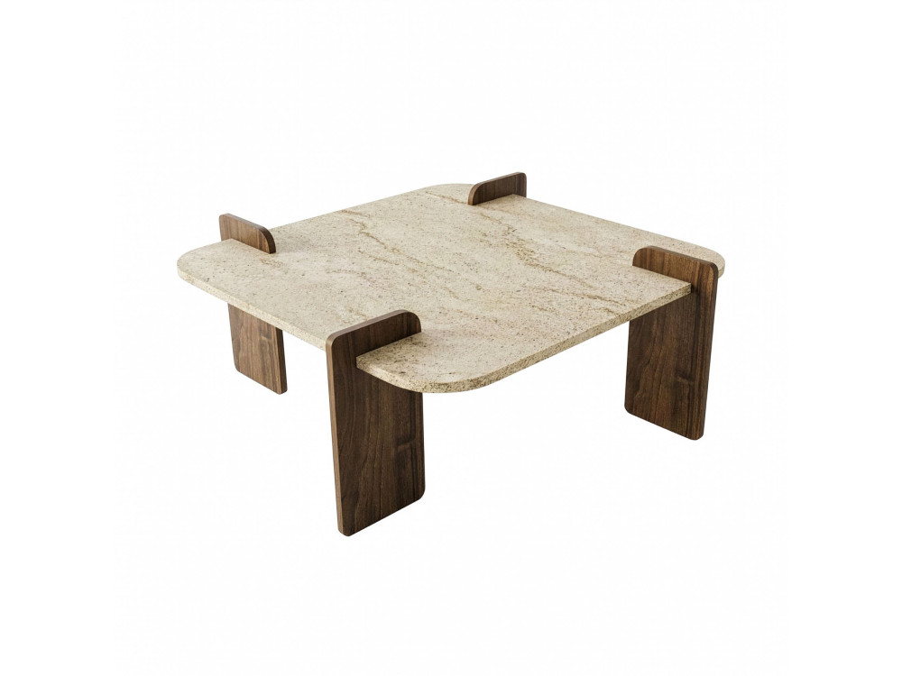 Tavolino in legno "Afrolli" - 90 x 90 x 35 cm - Travertino
