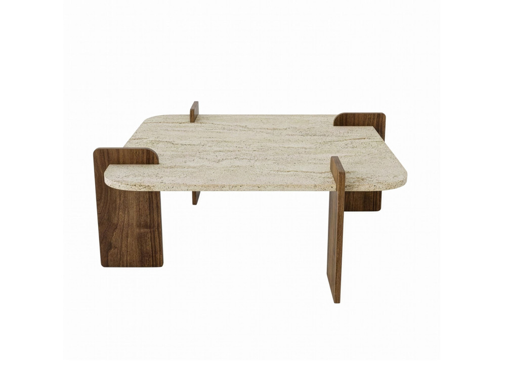 Tavolino in legno "Afrolli" - 90 x 90 x 35 cm - Travertino