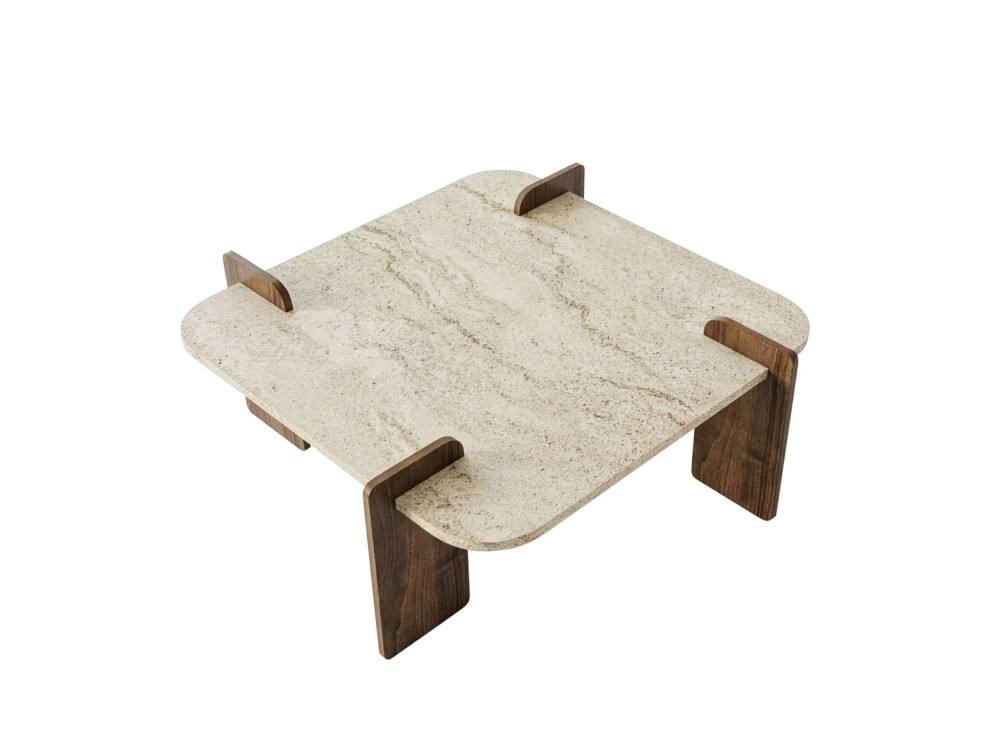 Tavolino in legno "Afrolli" - 90 x 90 x 35 cm - Travertino