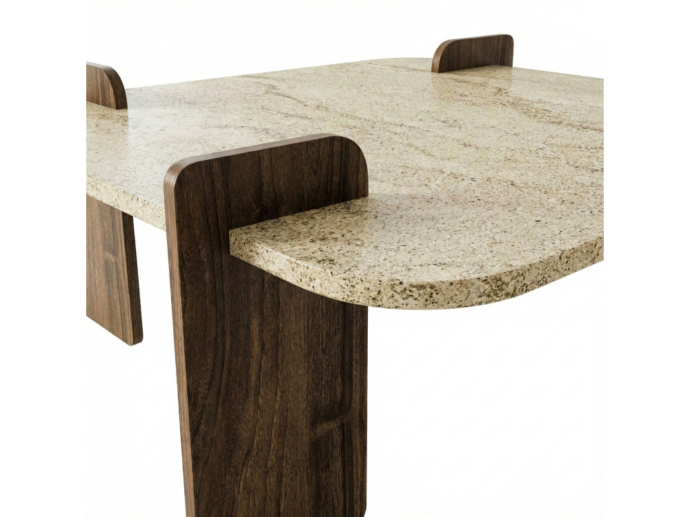 Tavolino in legno "Afrolli" - 90 x 90 x 35 cm - Travertino