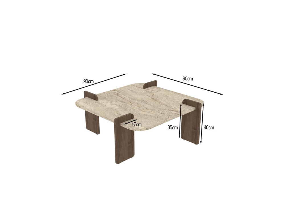Tavolino in legno "Afrolli" - 90 x 90 x 35 cm - Travertino
