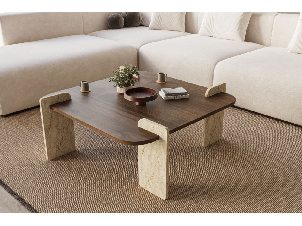 Tavolino in legno "Afrolli" - 90 x 90 x 35 cm - Marrone