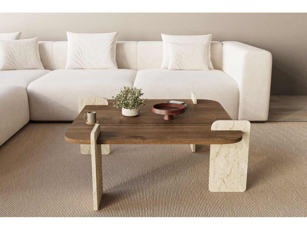 Tavolino in legno "Afrolli" - 90 x 90 x 35 cm - Marrone