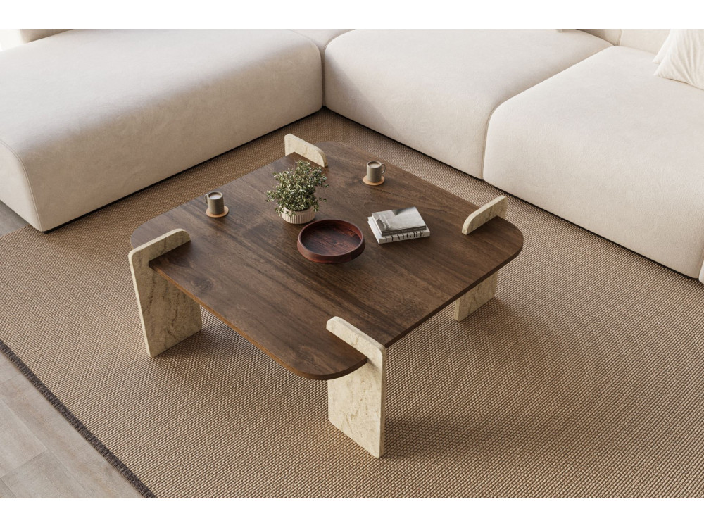 Tavolino in legno "Afrolli" - 90 x 90 x 35 cm - Marrone