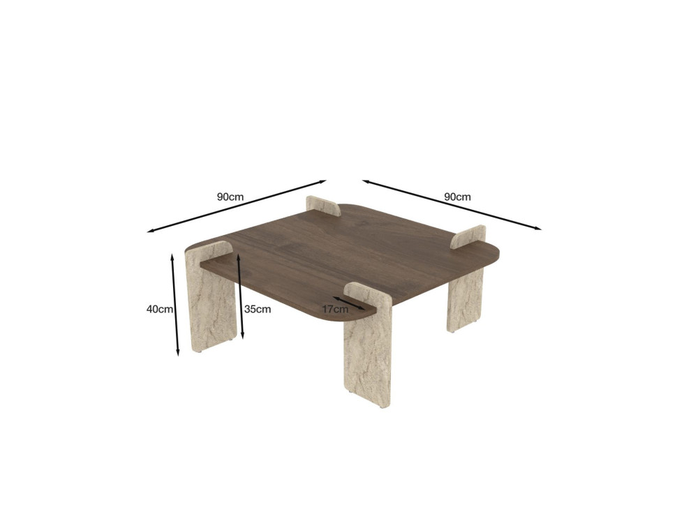 Tavolino in legno "Afrolli" - 90 x 90 x 35 cm - Marrone