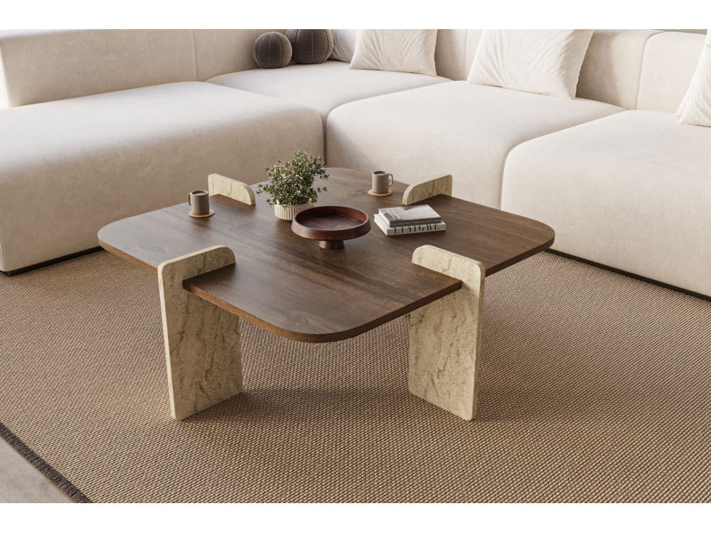 Tavolino in legno "Poalla" - 90 x 90 x 35 cm - Marrone