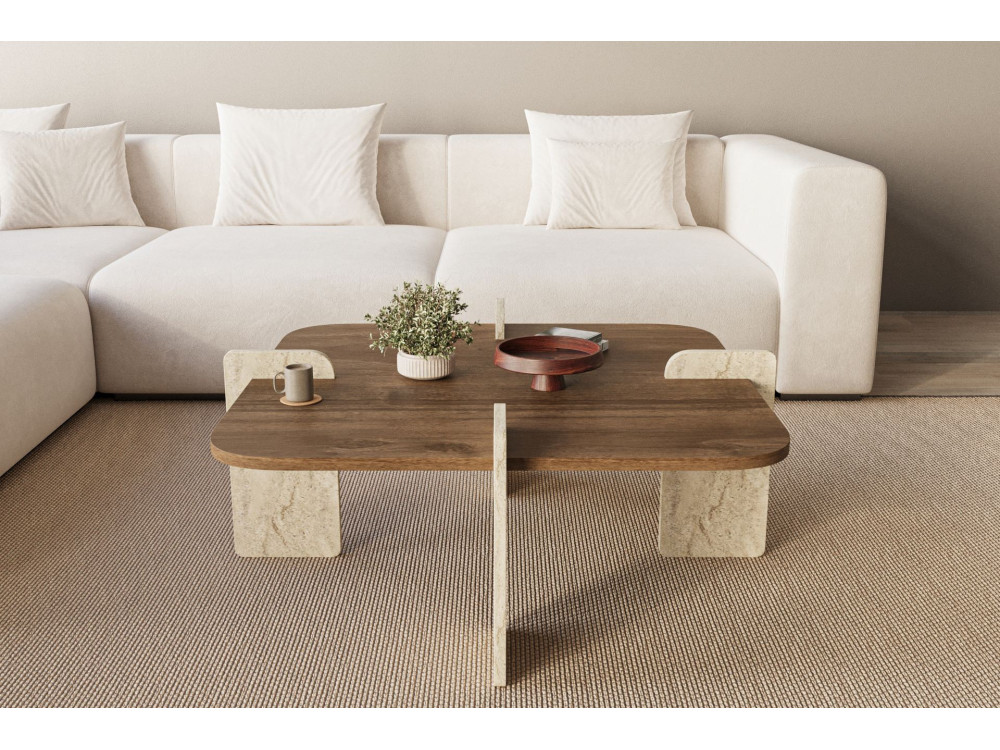 Tavolino in legno "Poalla" - 90 x 90 x 35 cm - Marrone