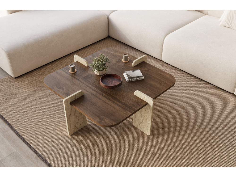 Tavolino in legno "Poalla" - 90 x 90 x 35 cm - Marrone