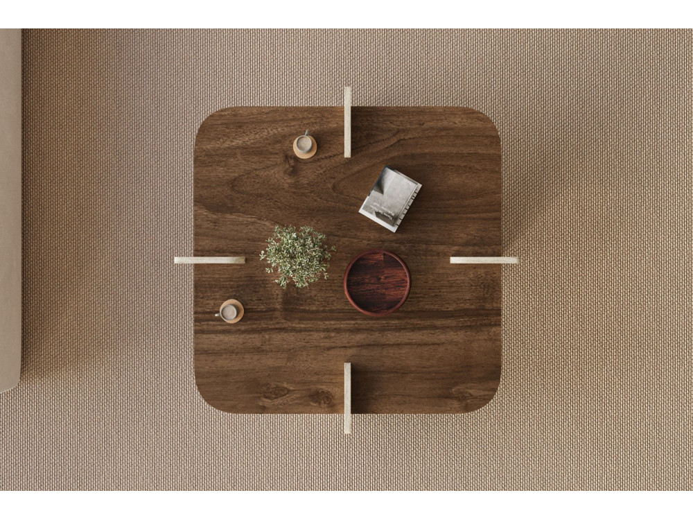 Tavolino in legno "Poalla" - 90 x 90 x 35 cm - Marrone