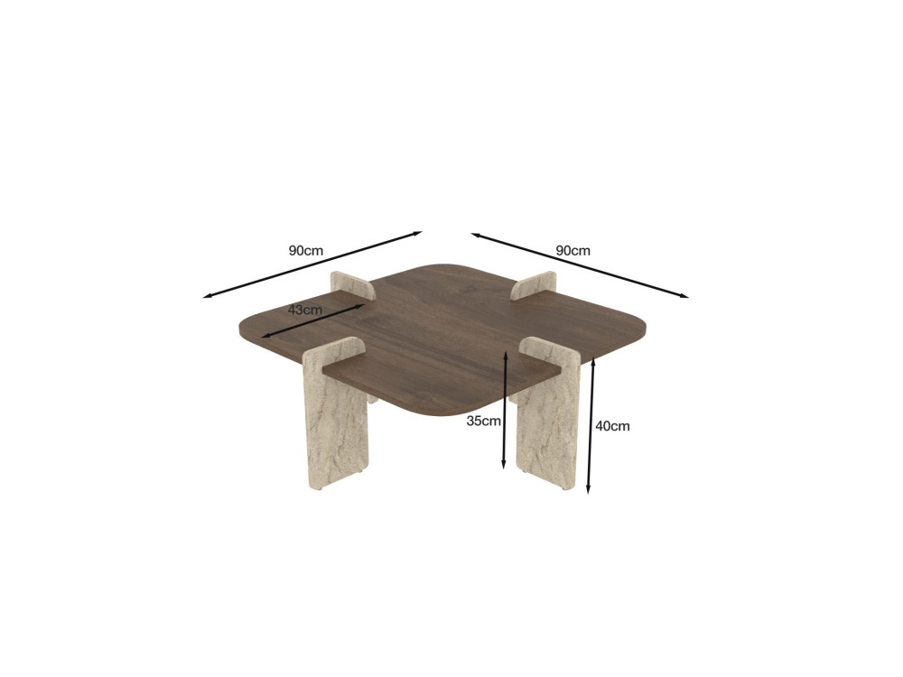 Tavolino in legno "Poalla" - 90 x 90 x 35 cm - Marrone