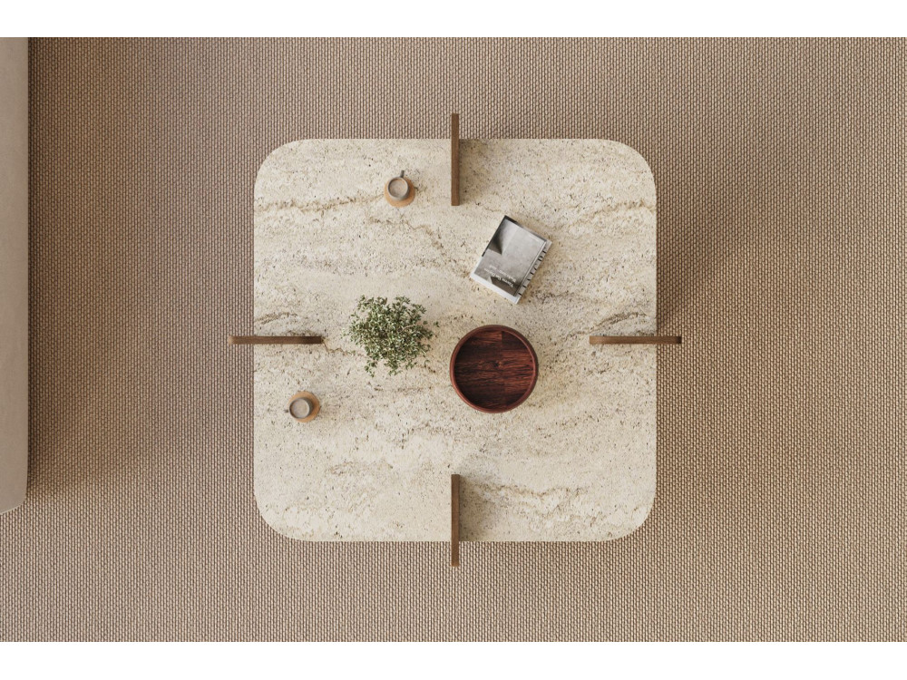 Tavolino in legno "Poalla" - 90 x 90 x 35 cm - Travertino