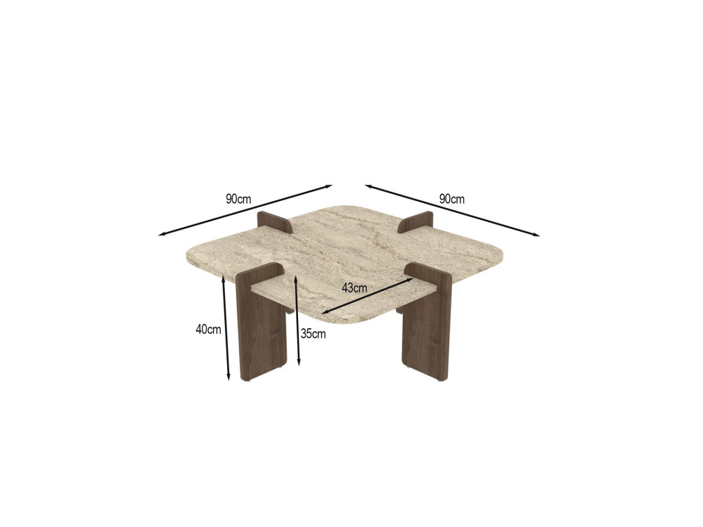 Tavolino in legno "Poalla" - 90 x 90 x 35 cm - Travertino