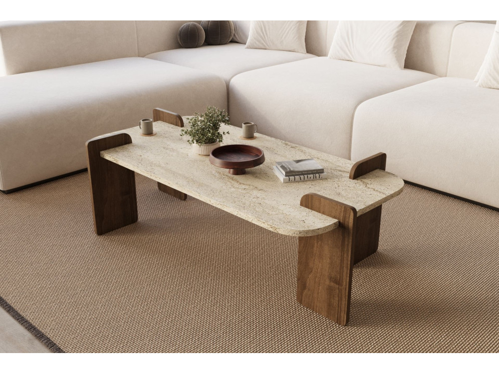 Tavolino in legno "Leapiri" - 120 x 60 x 35 cm - Travertino