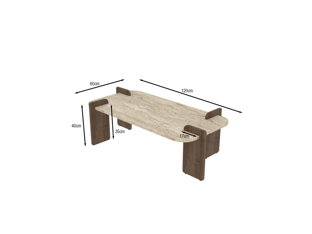 Tavolino in legno "Leapiri" - 120 x 60 x 35 cm - Travertino
