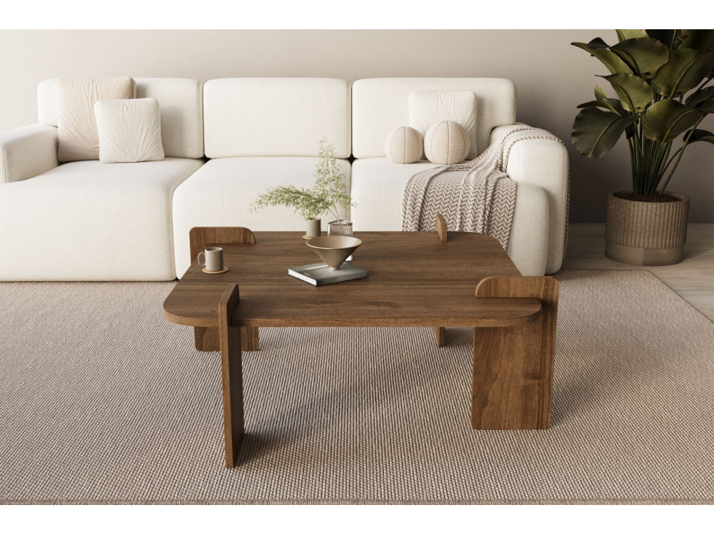 Tavolino in legno "Woog" 90 x 90 x 35 cm - Noce