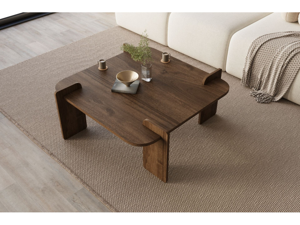 Tavolino in legno "Woog" 90 x 90 x 35 cm - Noce