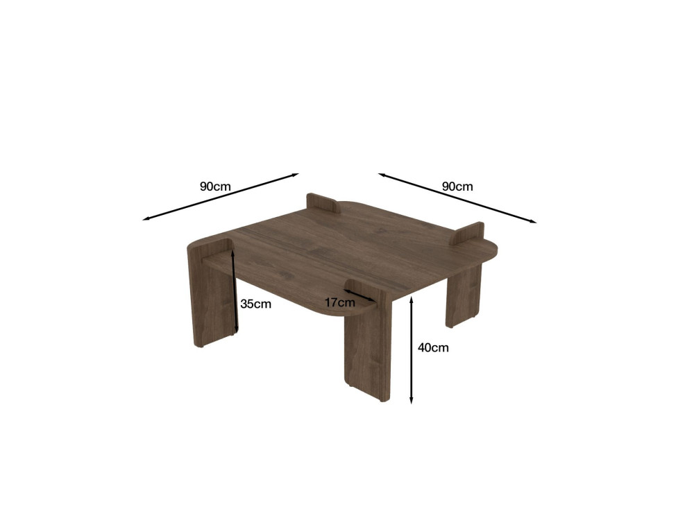 Tavolino in legno "Woog" 90 x 90 x 35 cm - Noce